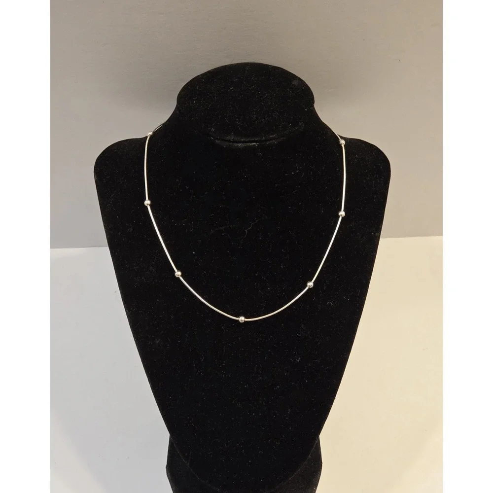 Italian Sterling Silver Stationary Ball Necklace Snake Braid 16